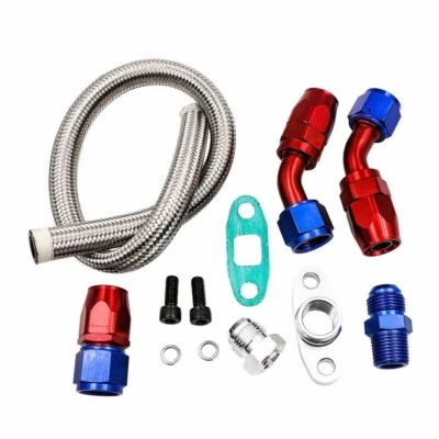 Brida de línea de alimentación de drenaje de manguera de aceite de retorno turbo plateada 10AN T3 T4 T04E T70 T60 GT35 Foto 1 de 4