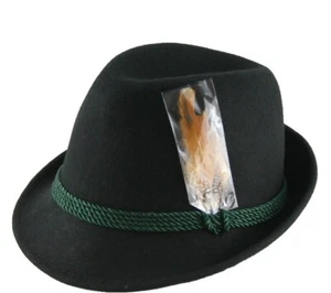 243B Fedora Style German Wool Hat With Feathers Black - Picture 1 of 3