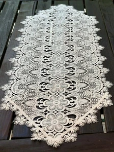 Tischläufer mit Spitze 30x90cm spitz Klassisch Vollspitze wollweiss-Uni 1085 - Bild 1 von 5