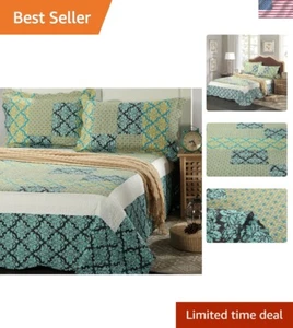 Versatile King Size Damask Turquoise 3-Piece Quilt Set - Perfect for All Seasons - Picture 1 of 11