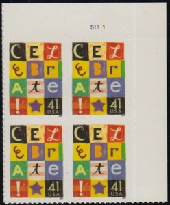 US Celebrate 41c Stamp Plate Block of 4 Scott #4196 - Picture 1 of 1