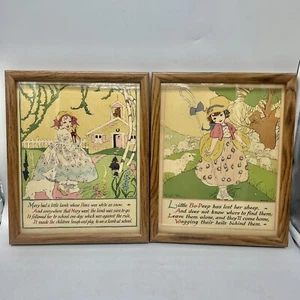Framed Nursery Rhyme Illustrations Prints TSR M & B NY Bo-Beep Mary Little Lamb - Picture 1 of 8