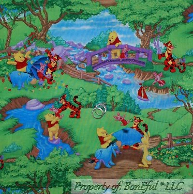 BonEful Fabric FQ Cotton Quilt VTG Winnie the Pooh Baby Tigger Piglet Kid Scenic - Image 1 of 4
