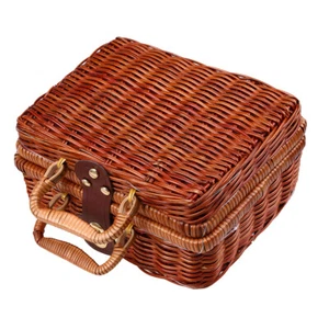 Vintage Rattan Woven Retro Suitcase Travel Picnic Luggage 8.66" x 6.69" x 4.33" - Picture 1 of 12