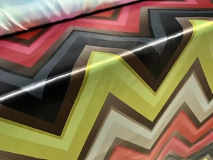 Silky Satin Woven Fabric, Per Metre - Jumbo Zigzag Print - Multicolour - Picture 1 of 3