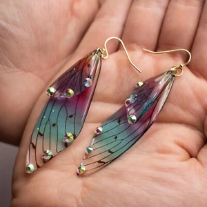 Rainbow Butterfly Dangle Earrings - Radiant Colorful Angel/Buttefly Wings - Picture 1 of 7