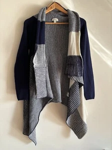 WITCHERY AT HOME Navy Blue Wool Blend Knit Cardigan Size Medium Thick Checkered - Picture 1 of 14