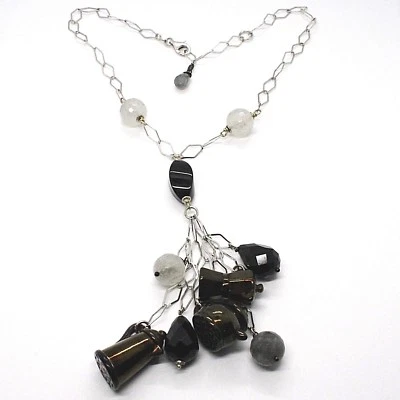 COLLANA ARGENTO 925, ONICE, MOKA, CAFFETTIERA, TEIERA, PENDENTI, QUARZO RUTILATO - Immagine 1 di 4