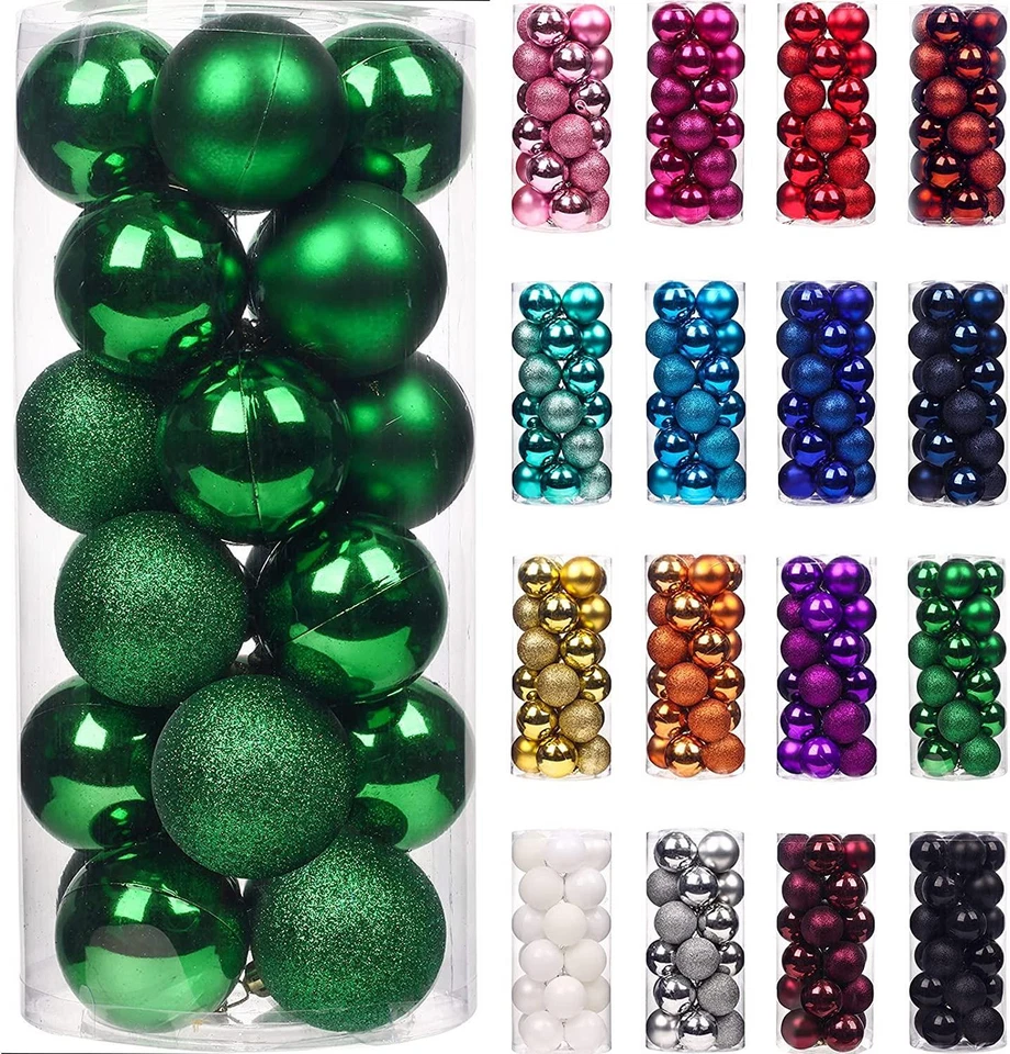 Christmas Baubles Hanging Decoration Shiny Glitter Balls Xmas Tree Ornament 30mm - Image 1 of 1