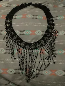 Dramatic Beaded Black Necklace from Martinique - Picture 1 of 4