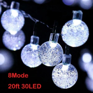 20ft 8Mode 30LED Solar String Light Outdoor Yard Party Xmas Deco Waterproof Wht - Picture 1 of 12