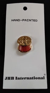 Vintage JHB International Gold Tone Metal Sewing Bobbin Red Thread Shank Button - Picture 1 of 1