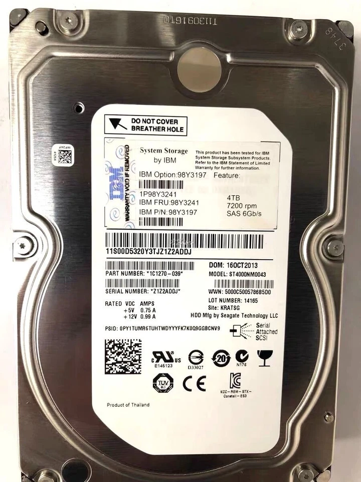 IBM XIV 4TB 7.2K RPM SAS 6Gb 98Y3197 98Y3241 0986650-03 00D5320 Hard Drive HDD - Image 1 of 2