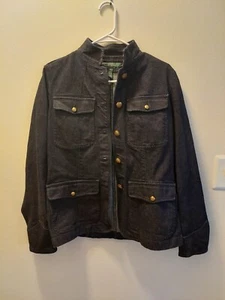 Lauren Ralph Lauren dunkle Damen Jeansjacke Military Style Größe M Goldknöpfe - Bild 1 von 12