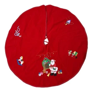 Gonna Albero di Natale Vintage Velluto Rosso 44" Babbo Natale Camino Giocattoli Orsacchiotto - Foto 1 di 5