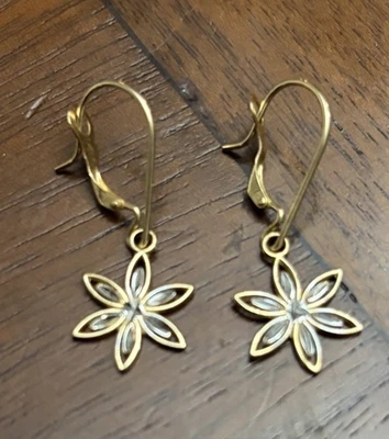 以色列 14K 黄金和花卉设计吊坠耳环 1.3 克 — 第 1/4 张图片