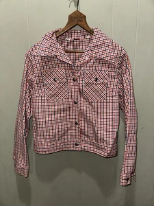 VTG Women's 70s Levi's Red & Blue Plaid Jacket Sz M 1970s Snap Button EUC - Picture 1 of 6