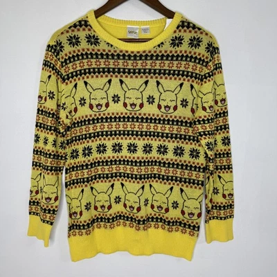 Suéter Pokemon Niños XL Amarillo Pikachu Fair Isle Feo Navidad Vacaciones Tejido Foto 1 de 4