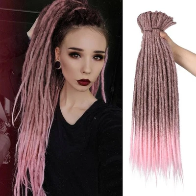 Extensiones de rastas rectas DE Hip-Hop Locs suaves cabello de ganchillo para mujer rosa Foto 1 de 3