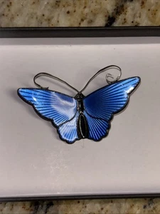 David Anderson Sterling Silver Guilloche Blue Enamel Butterfly brooch pin Norway - Picture 1 of 4
