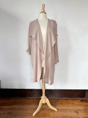 Bebe Solid Beige Chiffon Open Front Cardigan Size Medium - Image 1 of 4