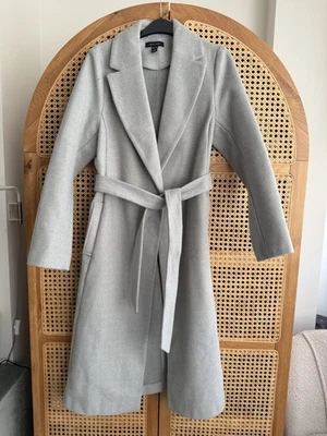 New Look Grey Belted Coat Long Wrap Collared Size M 10 Pockets Lined - Image 1 of 4