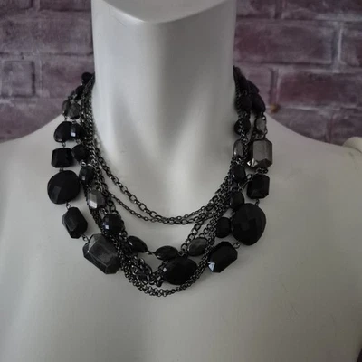 Collar Negro Metálico Grueso Capas De Colección Y2k Cadena Multihilo Gris Facetado  Foto 1 de 4