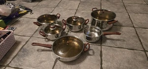 Vintage 11-teiliges Kochgeschirr Edelstahl mit Holzgriffen Set - Bild 1 von 7