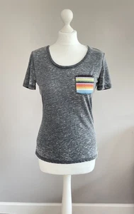 Ripcurl Women’s Grey T-shirt Top Aztec Tribal Style Pocket Rustic Look Size XS S - Picture 1 of 11