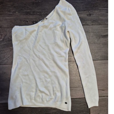 Guess One Shoulder Sweater Top Long Sleeve Knit Cream Womens - Image 1 of 3