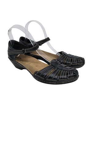 Sandali donna Clarks con zeppa e fibbia in pelle nera taglia 9 5