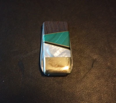Beautiful vintage money clip and pocket knife - Malachite, MOP, brass & wood - Image 1 of 4