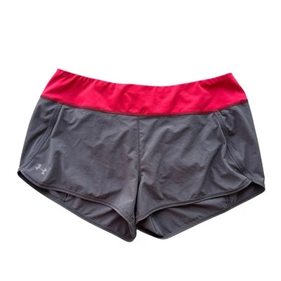 Under Armour Women’s Large Gray Pink Lined Heatgear Semi-fitted Athletic Shorts - Image 1 of 4