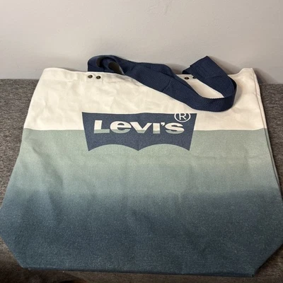 LEVI'S  Two-Tone Blue and Cream Canvas Large Logo Tote bag EUC - Image 1 of 4
