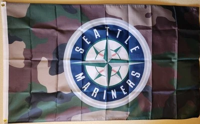 Seattle Mariners Camo Woodland Camouflage MLB Baseball Flag 3x5Ft W/ Grommets - Image 1 of 2