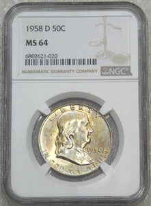 1958-D Franklin Half Dollar NGC MS64 Champagne Rose Luster New Holder #S599H - Bild 1 von 4