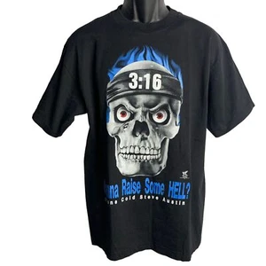 Vintage 90s Stone Cold Steve Austin T-Shirt M Black Crewneck Wanna Raise Hell - Bild 1 von 8