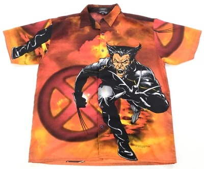 Rare VTG CHANGES Wolverine 2000 Casual Button Front Shirt 2000s Marvel Orange L - Image 1 of 4