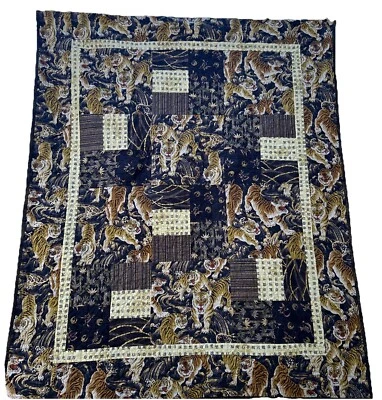 Handmade Tiger Quilt black metallic gold, oriental chinese asian cotton pattern - Image 1 of 4