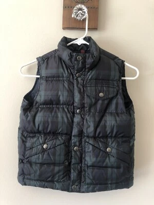 Chaleco acolchado Lands End para niños talla grande 7 plumón azul verde a cuadros frente a presión Foto 1 de 4
