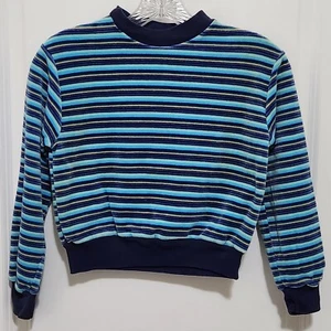 Vtg Cesare Collection Boys 10 Velour Blue Striped Sweatshirt Runs Mall See Meas. - Picture 1 of 7