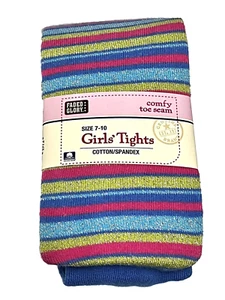 New Faded Glory Striped Tights Blue Pink Green Size 7-8-9-10 NIP NWT - Picture 1 of 1