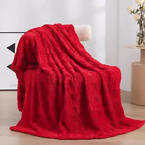 Red Fleece Throw Blanket 50”×60” for Couch Sofa Bed,Super Soft Cozy Plush Microf - Picture 1 of 12