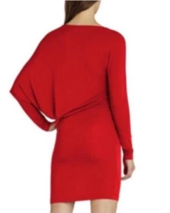 Neu mit Etikett Gabrielle Union NY&Co asymmetrisches schulterfreies figurbetontes rotes Kleid Größe Small - Bild 1 von 15