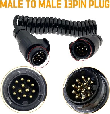 13 Pin Male to Male Trailer Cable Adapter Plug Coiled Extension Cable Lead 3M GB - Image 1 of 4