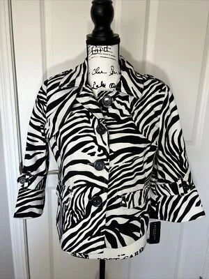 Chaqueta forrada para mujer Rafaella Petite talla L negra y marfil con estampado de cebra nueva con etiquetas Foto 1 de 4