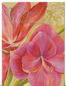 NEW LEANIN' TREE Wedding Card approx 5.5x7" Meant to Be Large Pink Flowers - Picture 1 of 3