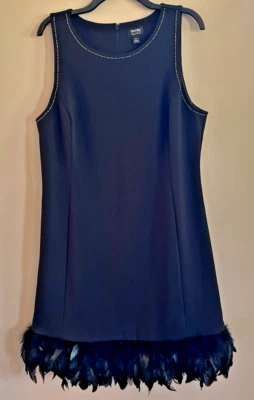 Nicole Miller Black Sleeveless Feather Hem Sz XL Cocktail Party Dress Beading - Image 1 of 4