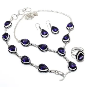 Amethyst Gemstone 925 Silver Jewelry Necklace, Bracelet, Ring, Earring Set - Picture 1 of 3