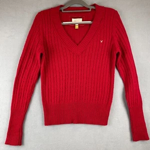 American Eagle Sweater Womens L Red Cable Knit Angora Blend Valentine School Y2K - Picture 1 of 8
